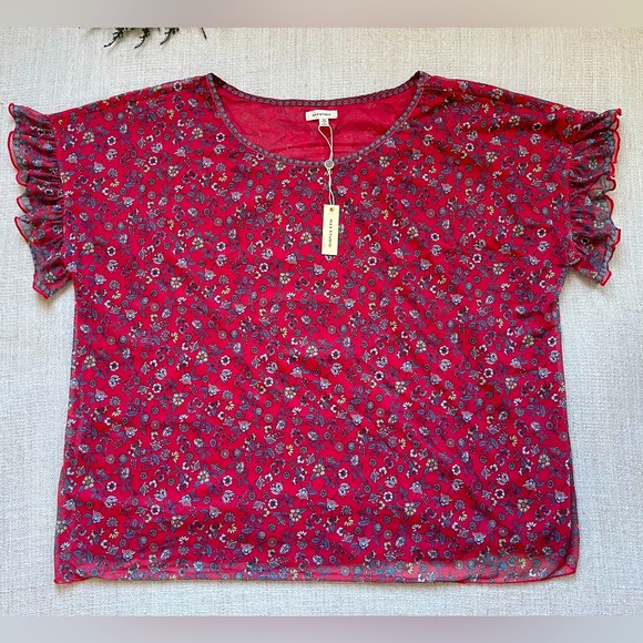 Max Studio Red Floral Top - Picture 1 of 3